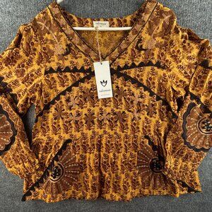 NWT Talisman Top Women Sitara Golden Floral XL EMBROIDERED Long Sleeve Woven